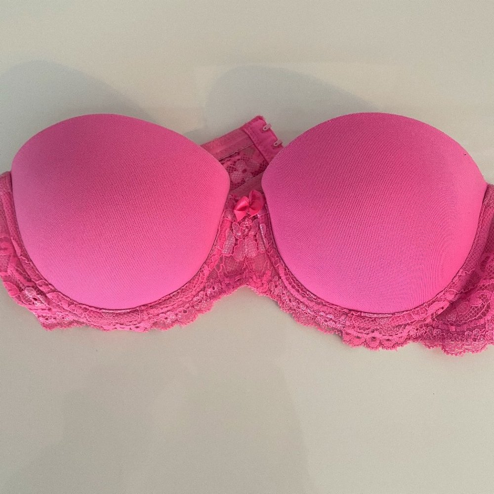 Hot Pink Strapless Lace Pushup Bra